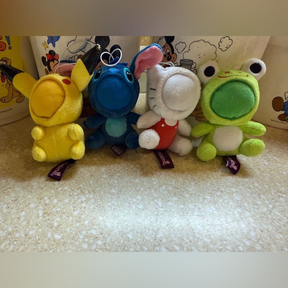 Minime Plush Character Ornament Keychain 4” Pokemon Hello Kitty Stitch Frog